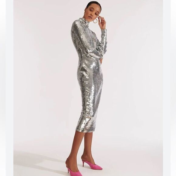 NWT Veronica Beard Silver Sequins Nila MIDI Dress Size 8 Revolve - Picture 8 of 16